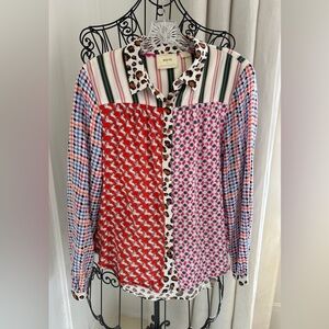 Maeve Mauve and Navy Button-Up Blouse